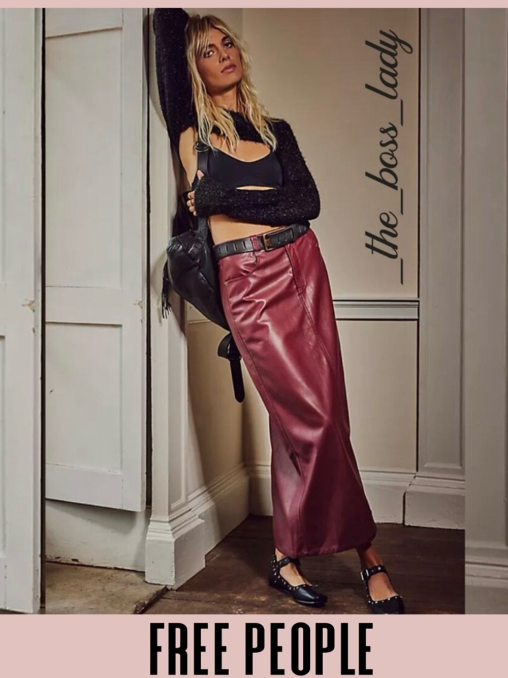 Free People maxi skirt vegan leather boho 6